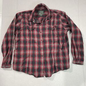 Woolrich Shirt Women Large Red Western Pearl Snap Plaid‎ Long Sleeve Outdoor
